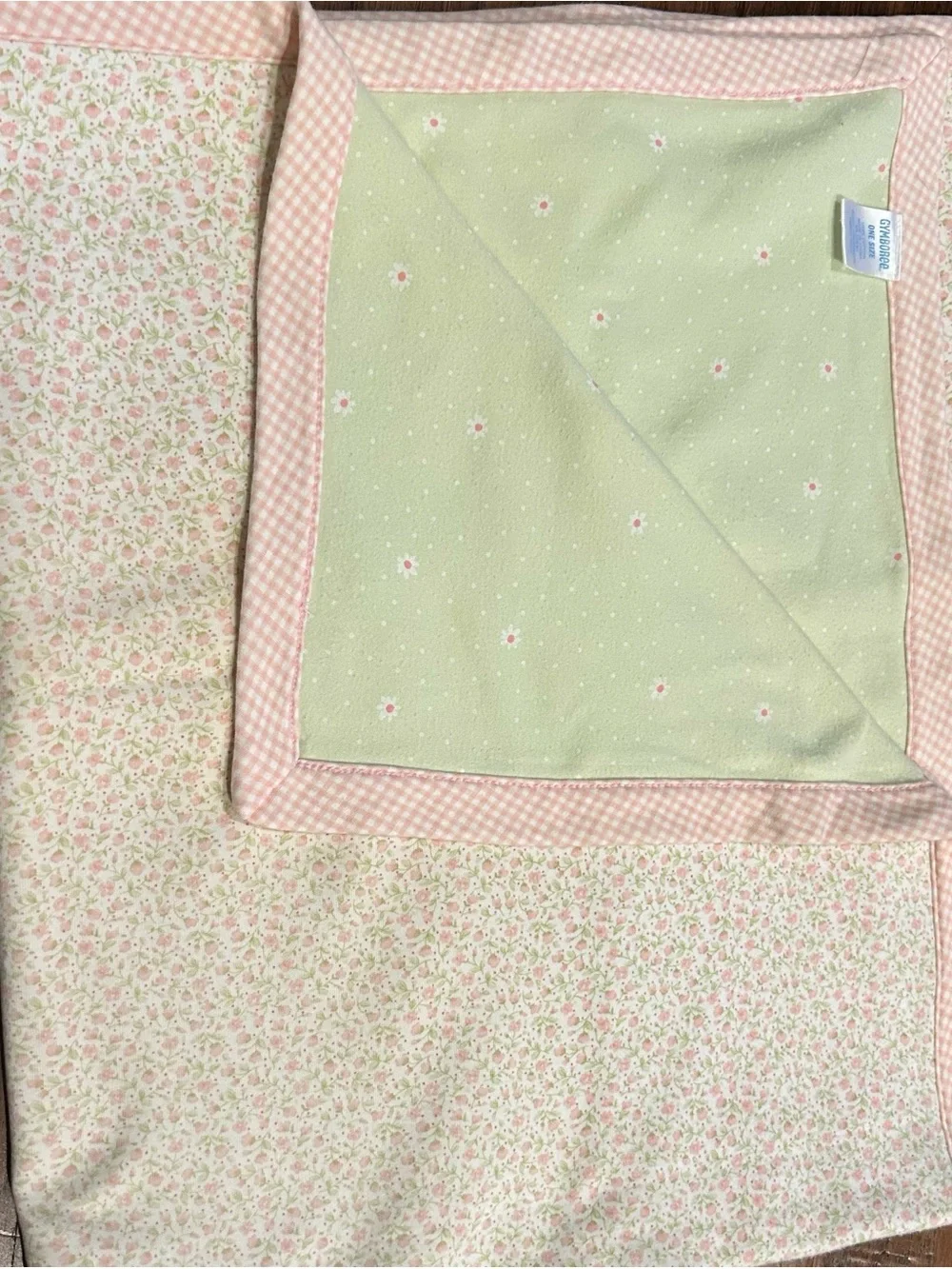 Vintage 1999 Gymboree Baby Blanket Reversible Spring Florals Pink Gingham Daisy
